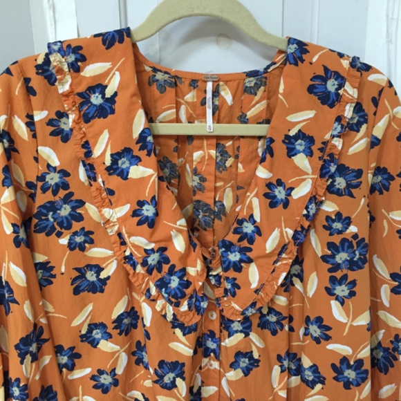 Free People Orange Floral Blouse ~Oversized - Picture 7 of 16